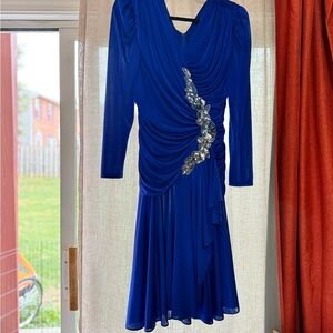Filigree Royal Blue 80s Vintage Sequin Party Dress Size 12P